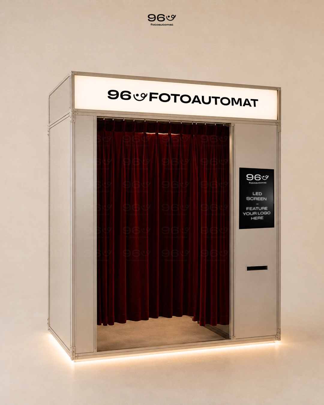 E01 ENCLOSED SIG arcade-style enclosed photobooth with illuminated marquee