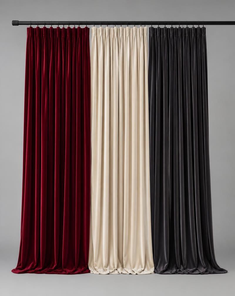 Custom photobooth curtains in red, cream and charcoal velvet