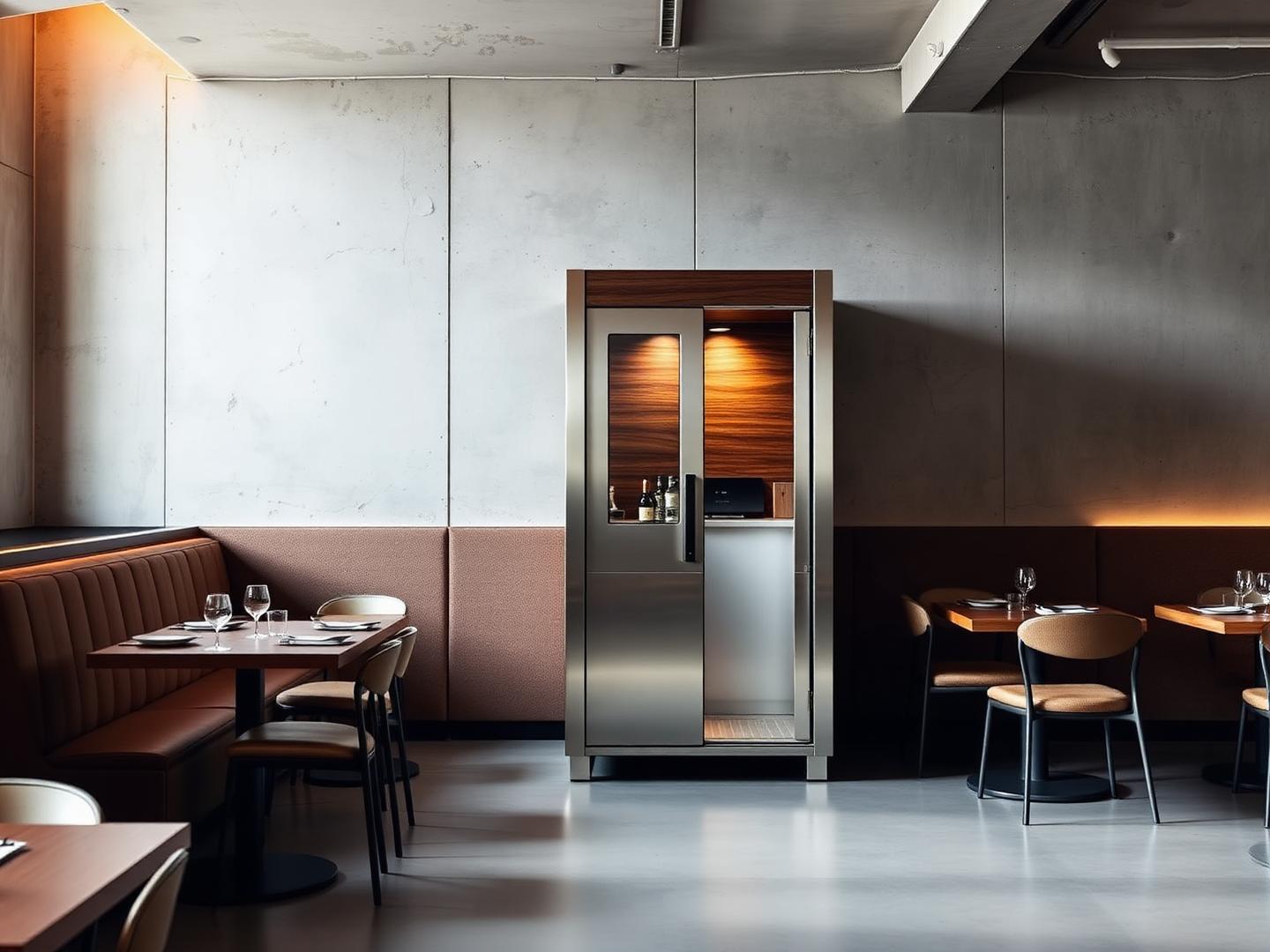 Enclosed 96 Fotoautomat photobooth installed inside a stylish restaurant